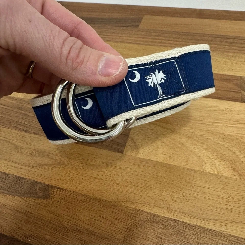 Moonshine Palmetto State Crescent Moon Belt D rings Navy blue with white Sz Lg